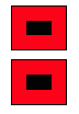 Two square red flags with black center-squares